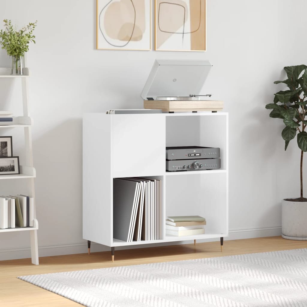 vidaXL Шкаф за винилови плочи бял гланц 845x38x89 см инженерно дърво
