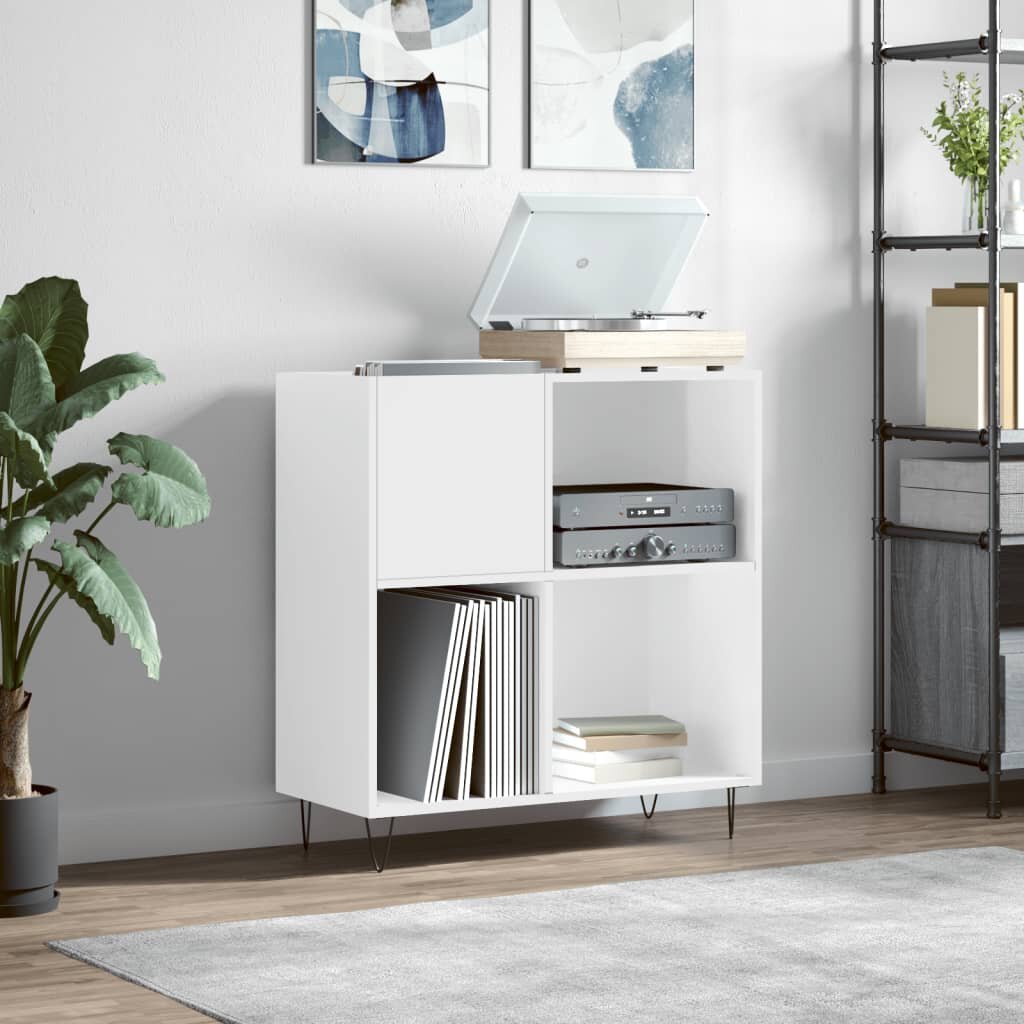 vidaXL Шкаф за винилови плочи бял гланц 845x38x89 см инженерно дърво