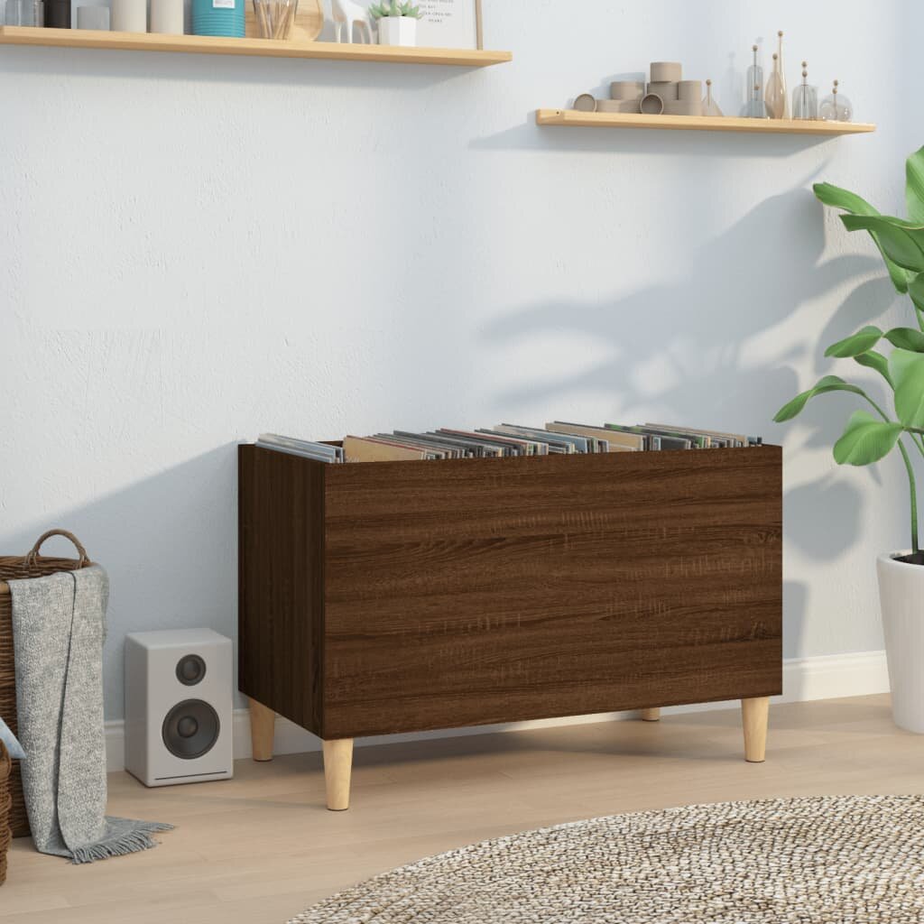 vidaXL Шкаф за винилови плочи кафяв дъб 745x38x48 см инженерно дърво