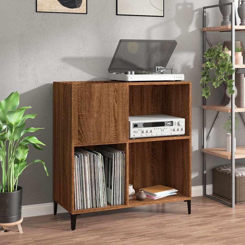 vidaXL Шкаф за винилови плочи кафяв дъб 845x38x89 см инженерно дърво
