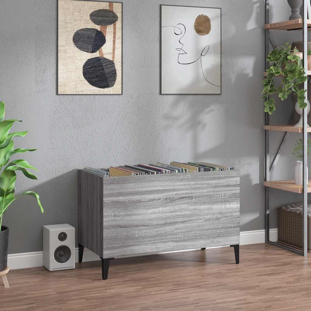 vidaXL Шкаф за винилови плочи сив сонома 745x38x48 см инженерно дърво