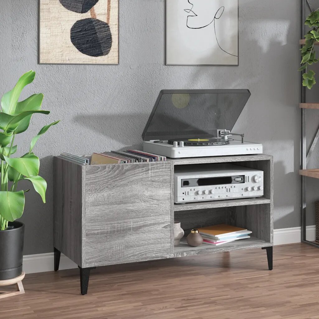 vidaXL Шкаф за винилови плочи сив сонома 845x38x48 см инженерно дърво