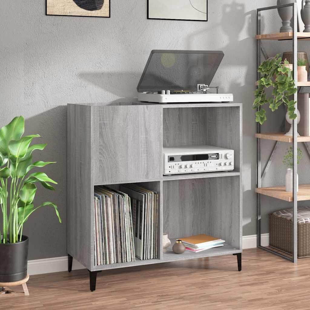vidaXL Шкаф за винилови плочи сив сонома 845x38x89 см инженерно дърво