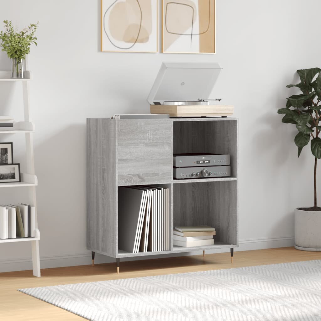 vidaXL Шкаф за винилови плочи сив сонома 845x38x89 см инженерно дърво