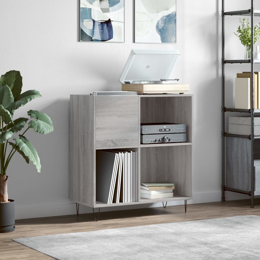 vidaXL Шкаф за винилови плочи сив сонома 845x38x89 см инженерно дърво