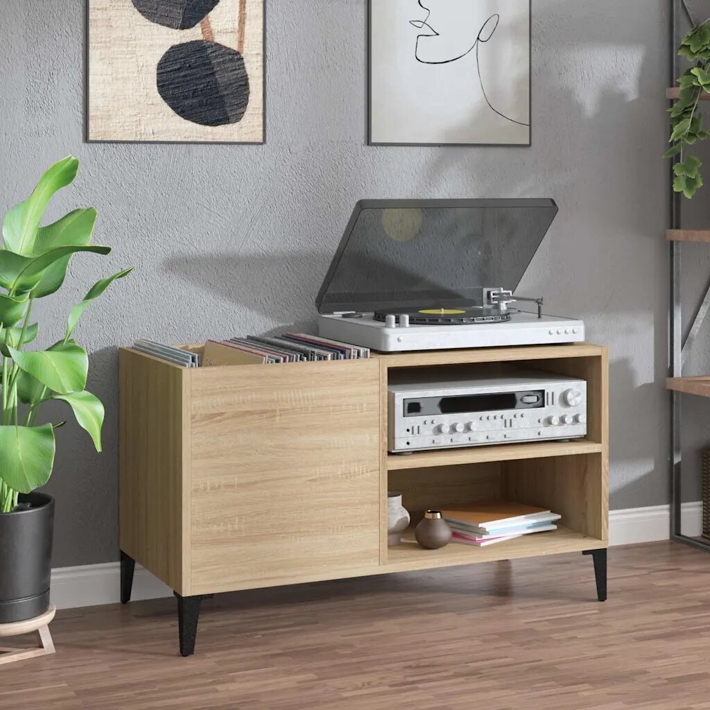 vidaXL Шкаф за винилови плочи сонома дъб 845x38x48 см инженерно дърво