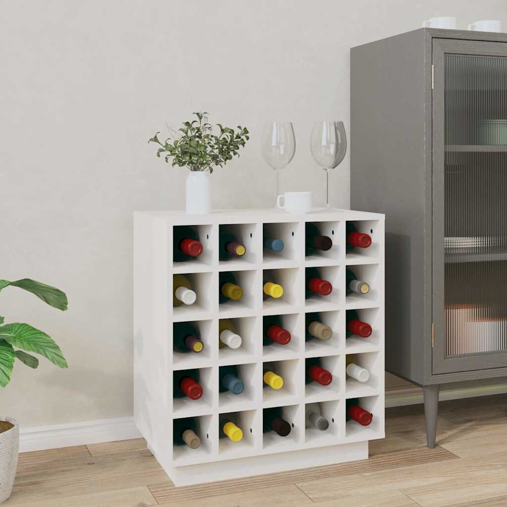 vidaXL Шкаф за вино бял 555x34x61 см борово дърво масив