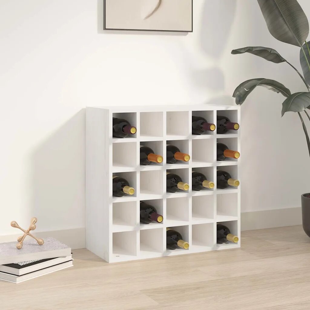 vidaXL Шкаф за вино бял 56x25x56 см масивна дървесина бор