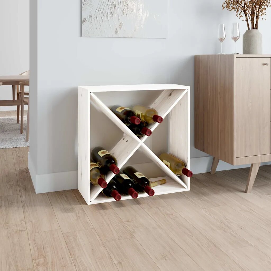 vidaXL Шкаф за вино бял 62x25x62 см борово дърво масив