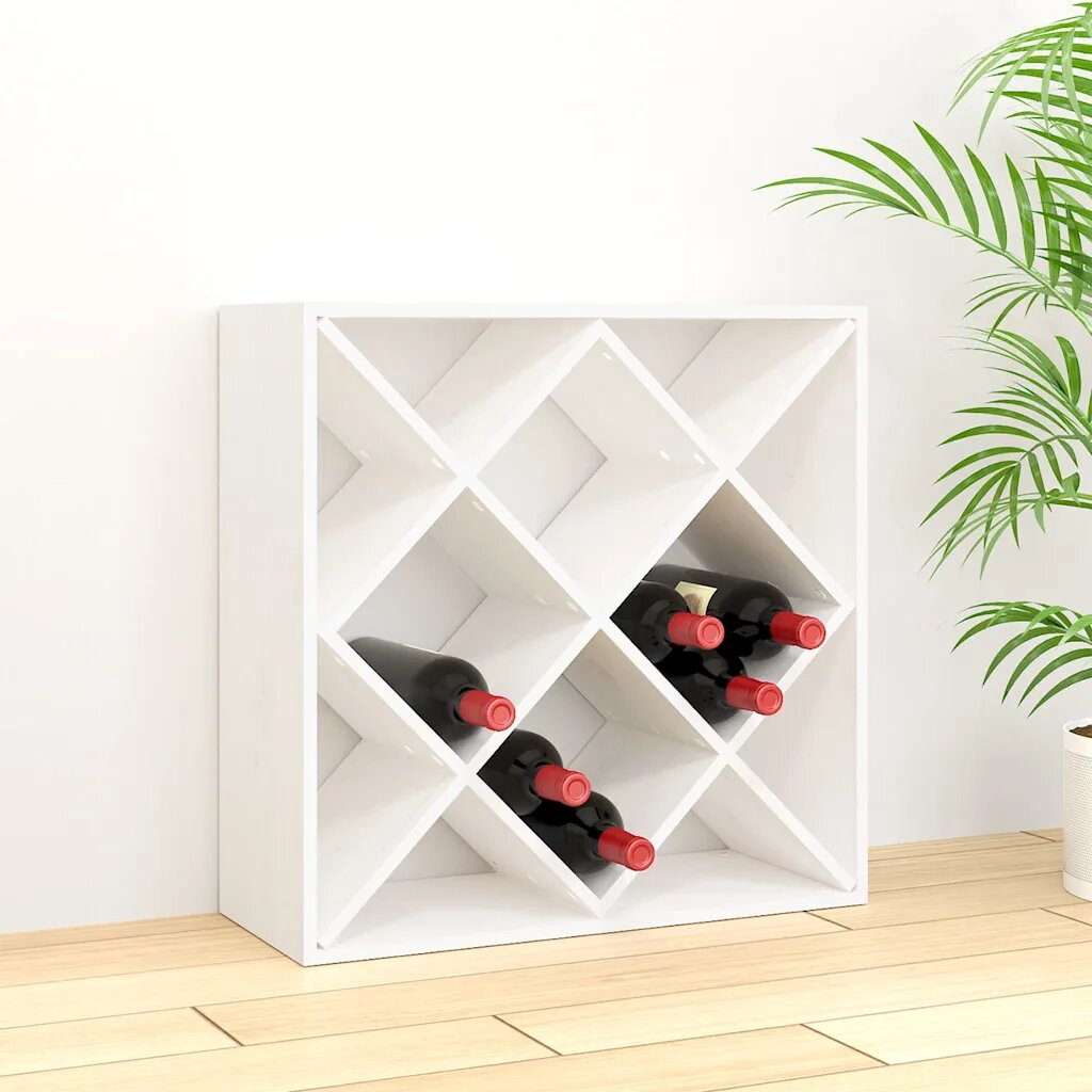 vidaXL Шкаф за вино бял 62x25x62 см борово дърво масив