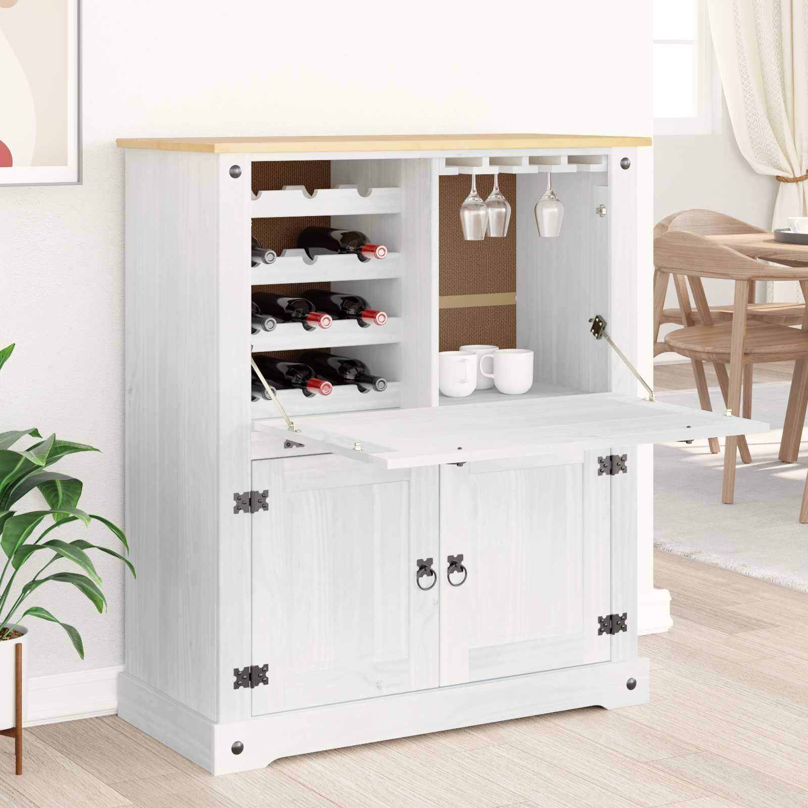 vidaXL Шкаф за вино Бяло 97 x 45 x 114 см Солидно борово дърво