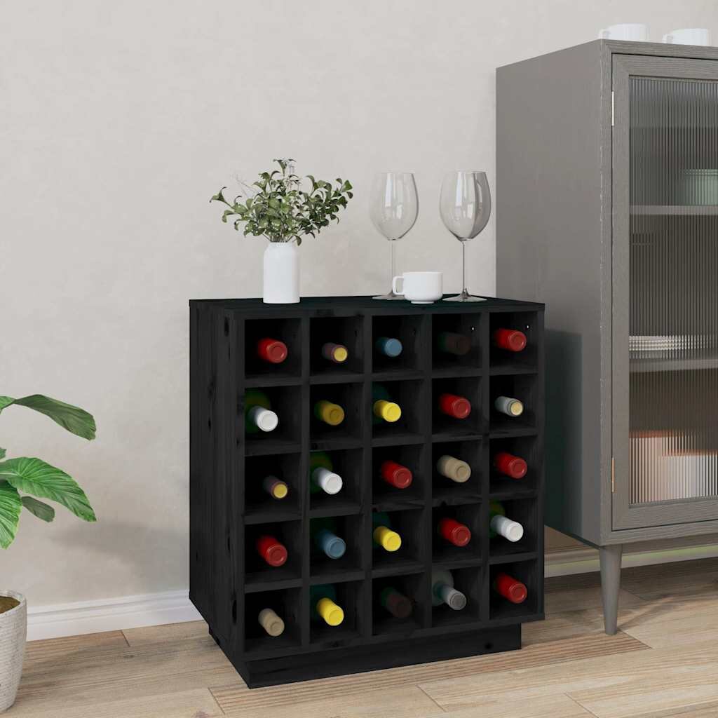 vidaXL Шкаф за вино черен 555x34x61 см борово дърво масив