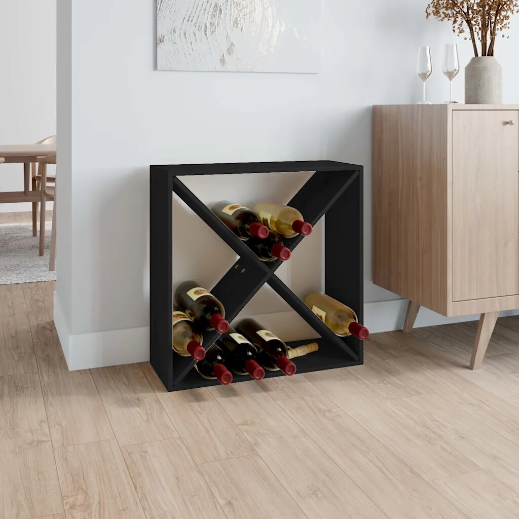 vidaXL Шкаф за вино черен 62x25x62 см борово дърво масив