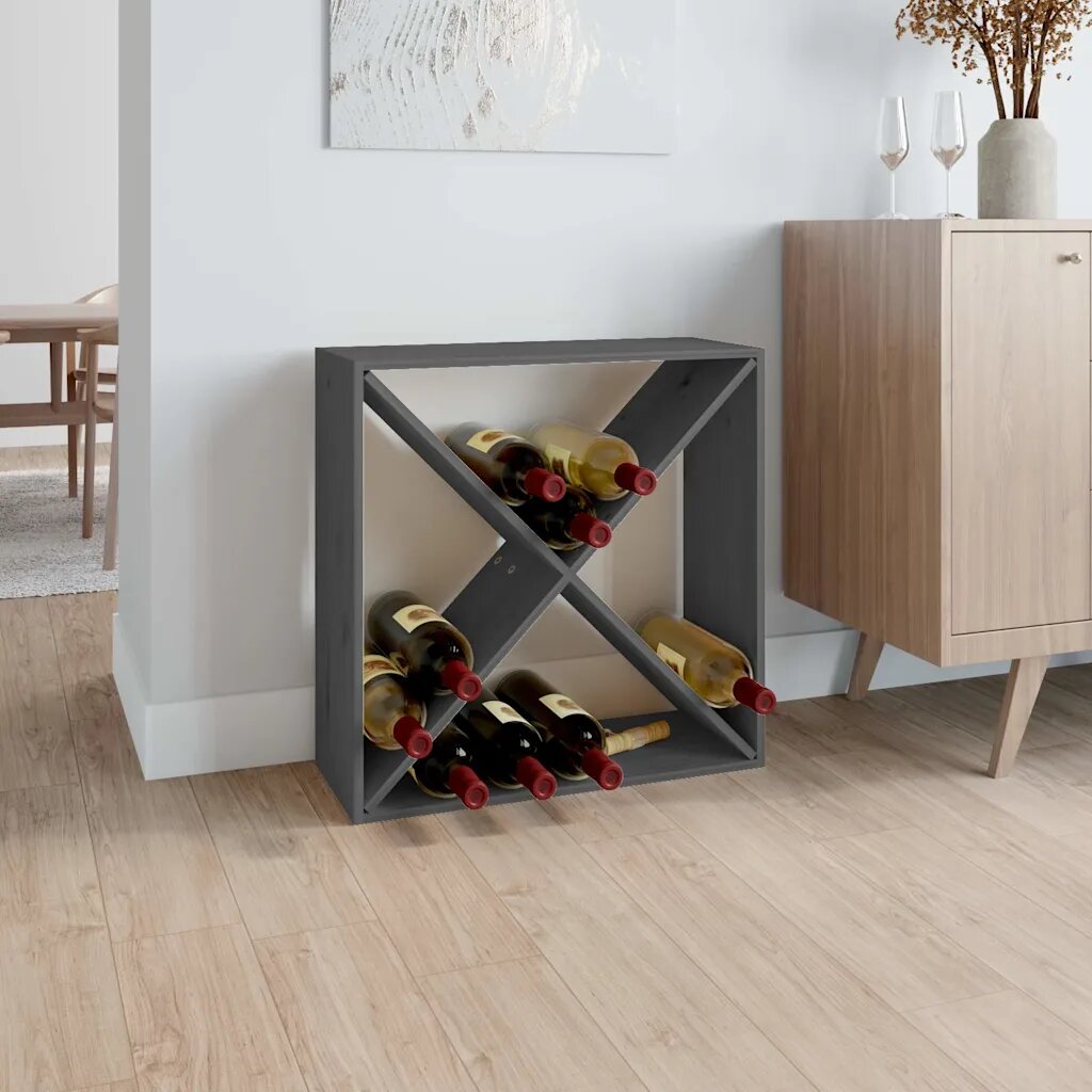 vidaXL Шкаф за вино сив 62x25x62 см борово дърво масив