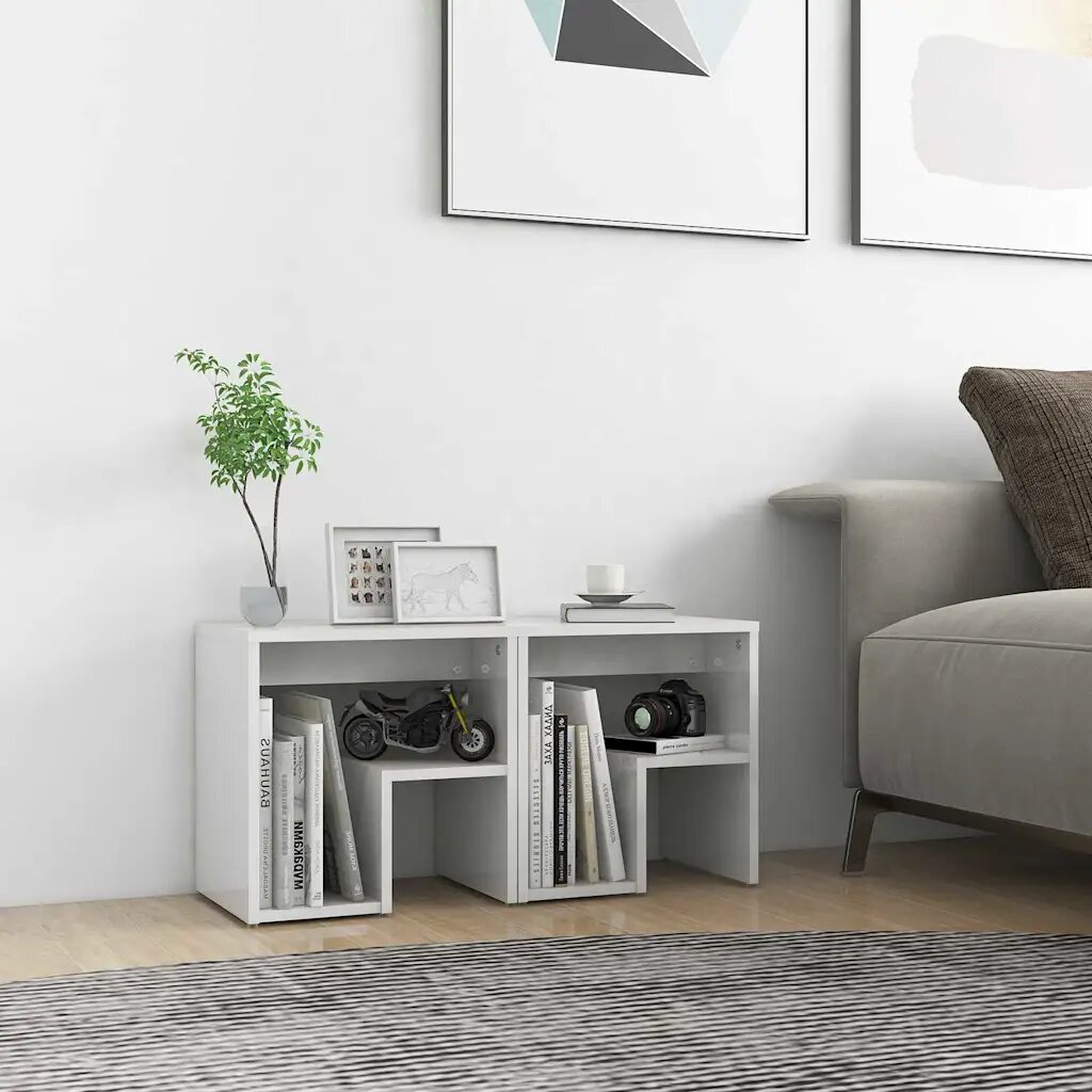 vidaXL Шкафче за спалня бял гланц 2 бр 40x30x40 см инженерно дърво