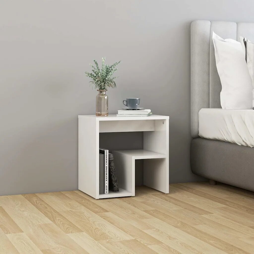 vidaXL Шкафче за спалня бял гланц 40x30x40 см инженерно дърво