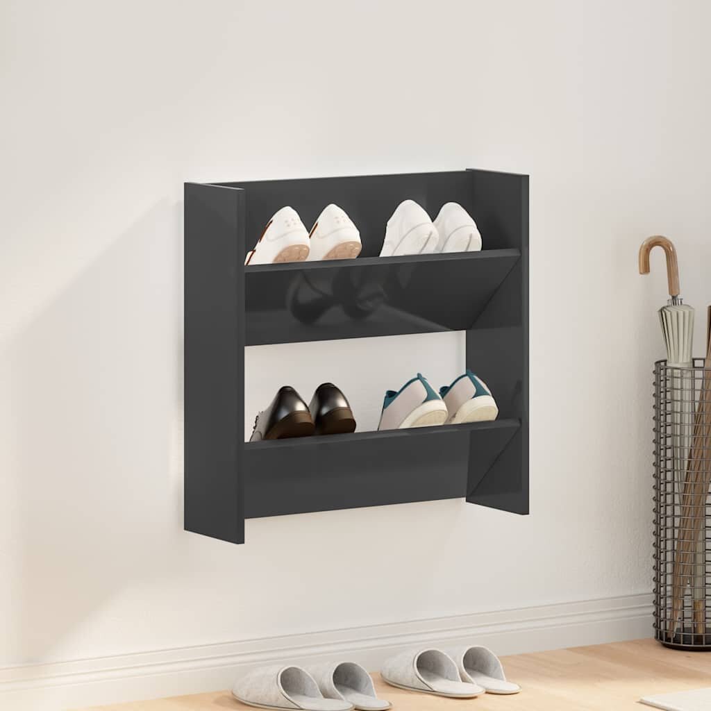 vidaXL Шкафове за обувки 2 бр сив гланц 60x18x60 см инженерно дърво