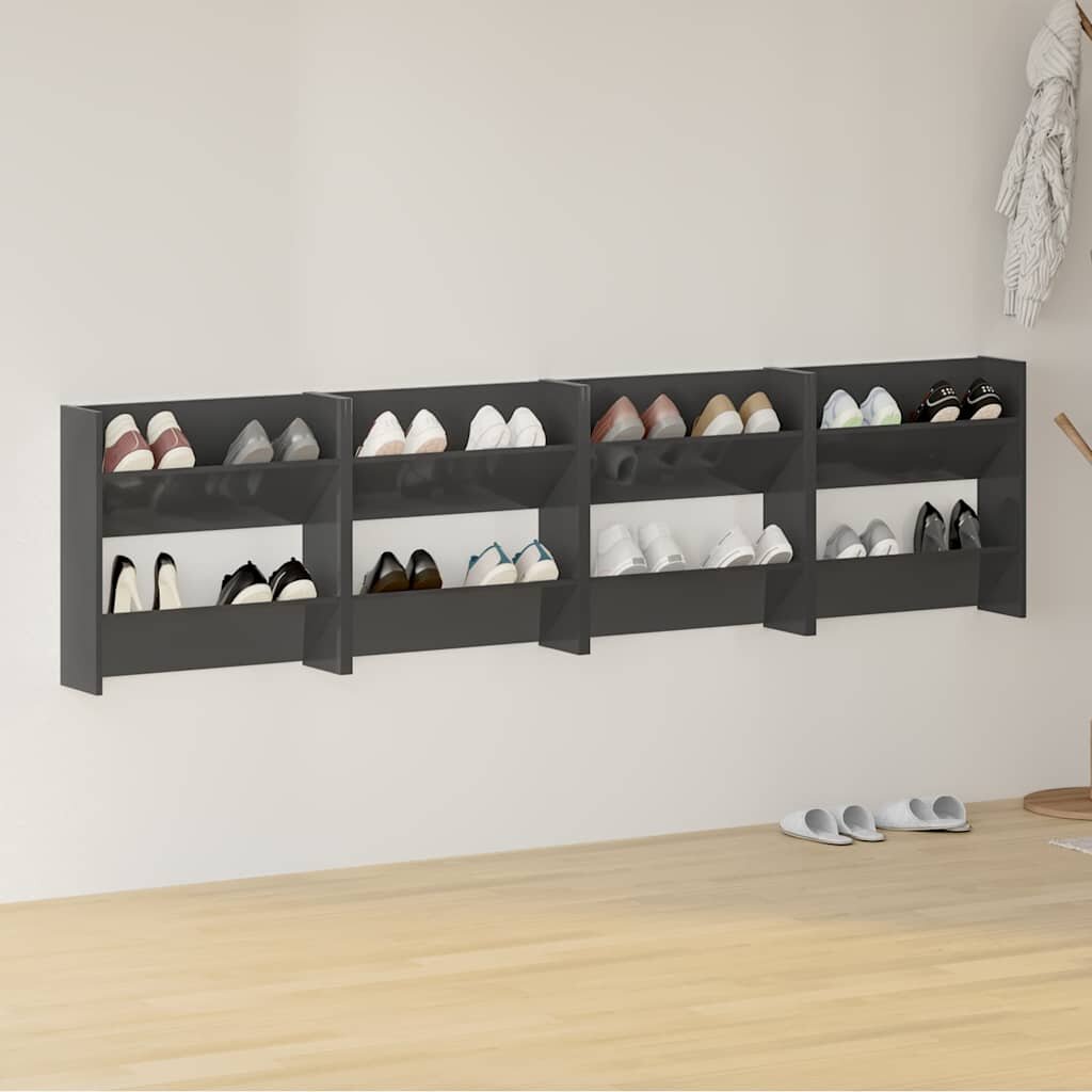 vidaXL Шкафове за обувки 4 бр сив гланц 60x18x60 см инженерно дърво