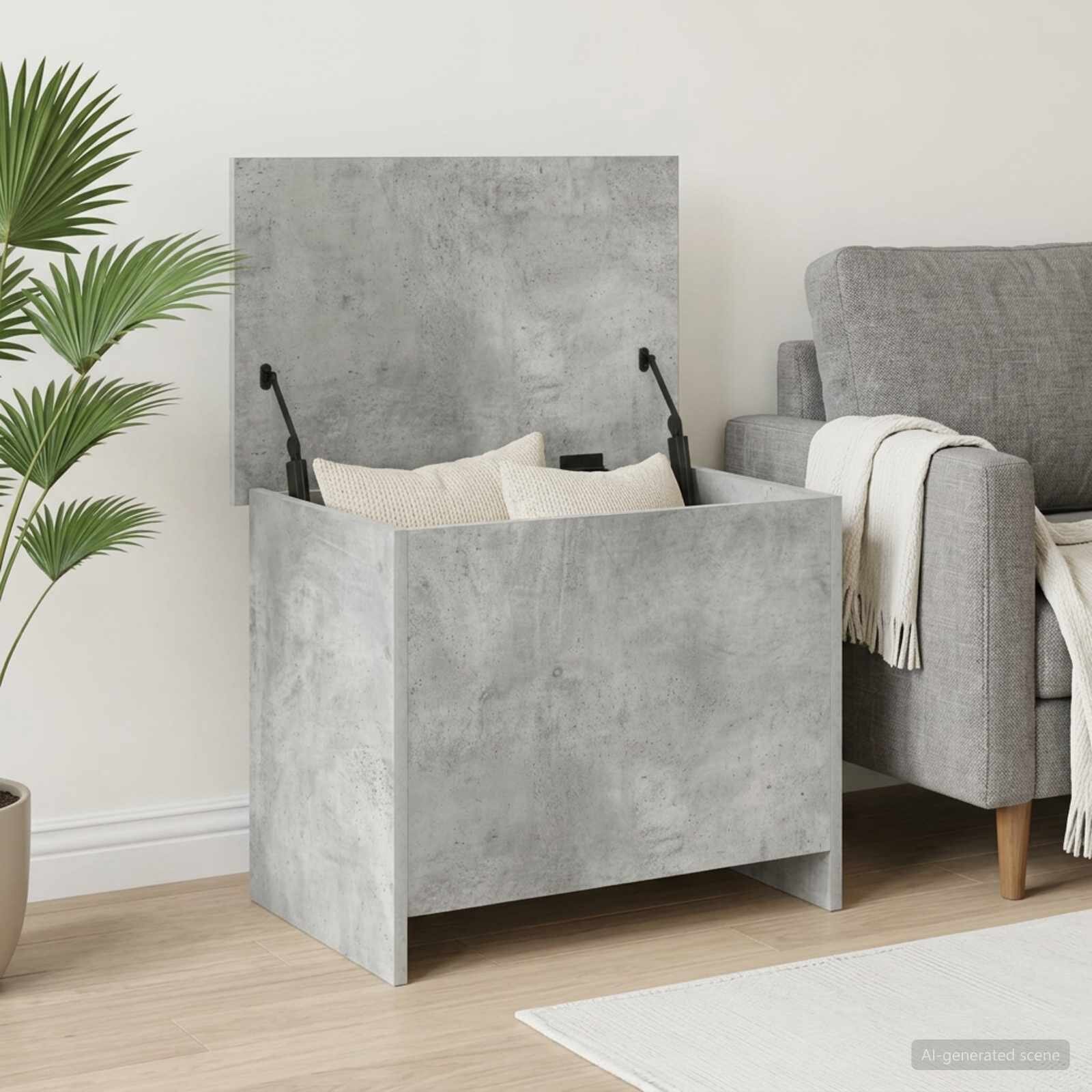vidaXL Складов сандък Бетонно сиво 60 x 40 x 50 cm Инженерна дървесина
