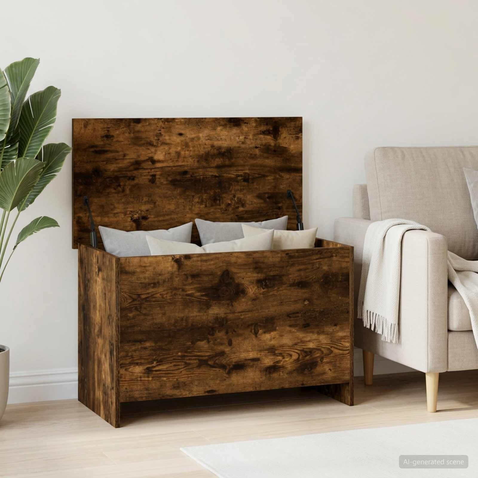 vidaXL Складов сандък Опушен дъб 80 x 40 x 50 cm Инженерна дървесина