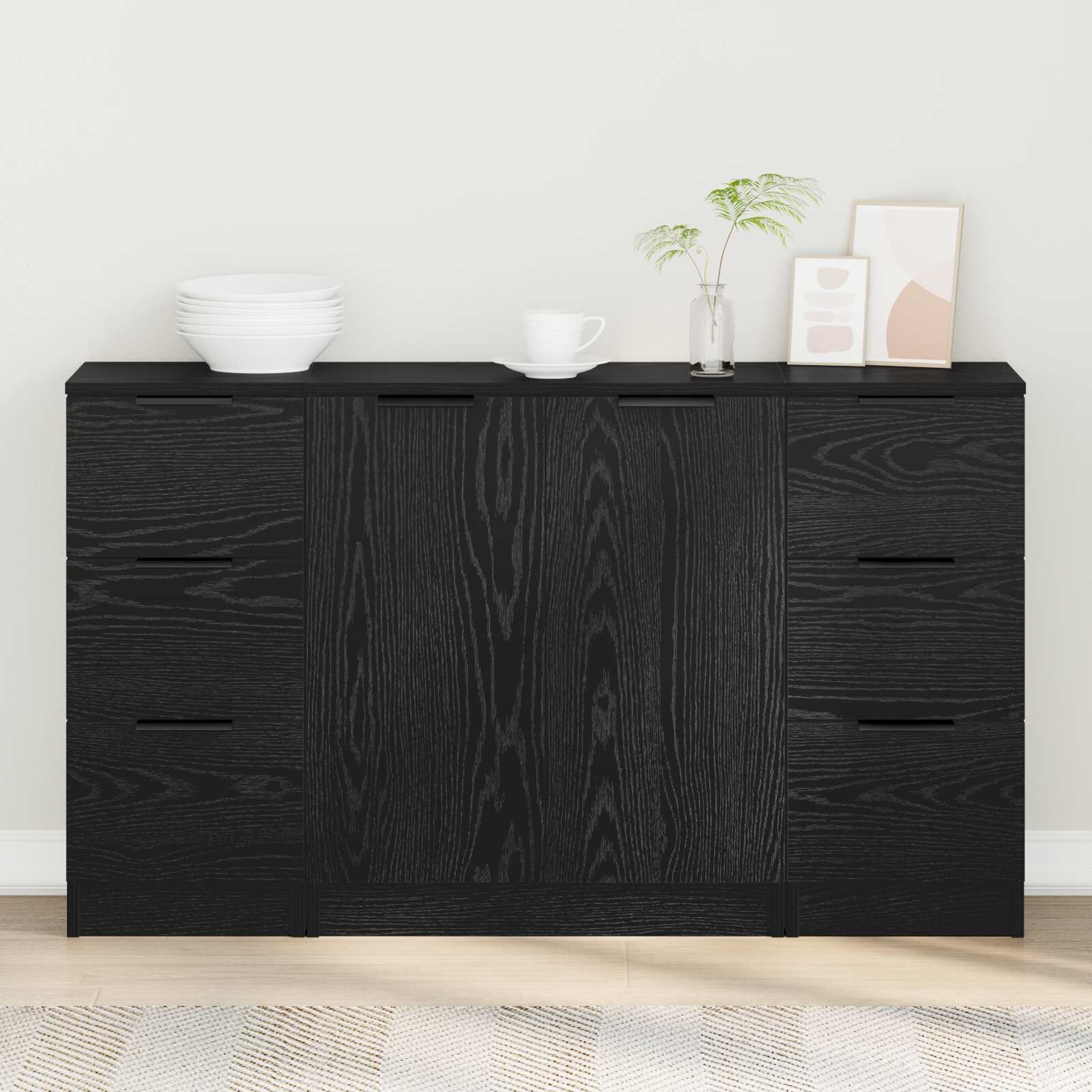vidaXL Служебен шкаф 3 бр. Черния дъб 121 x 30 x 70 см