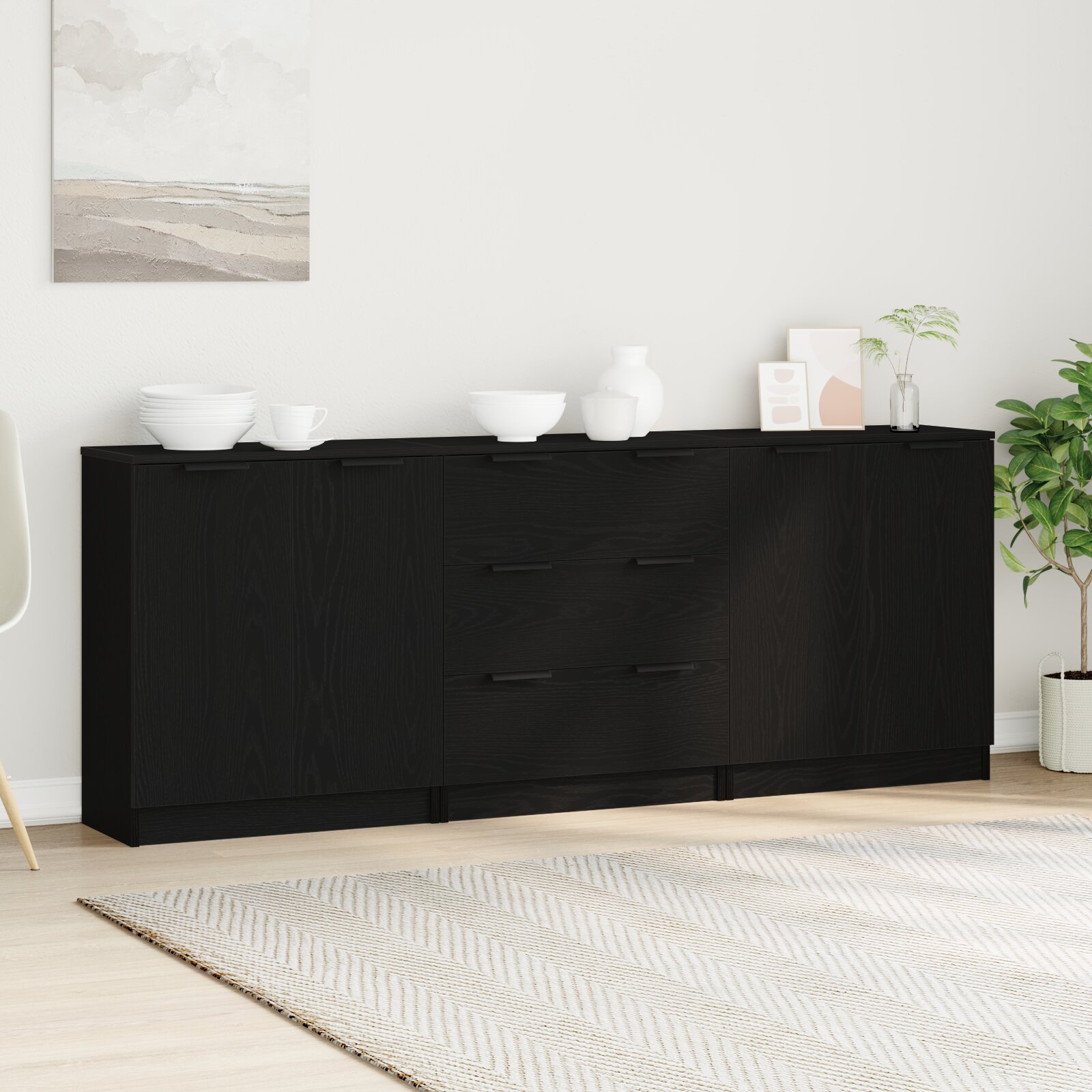 vidaXL Служебен шкаф 3 бр. Черния дъб 180 x 30 x 70 см
