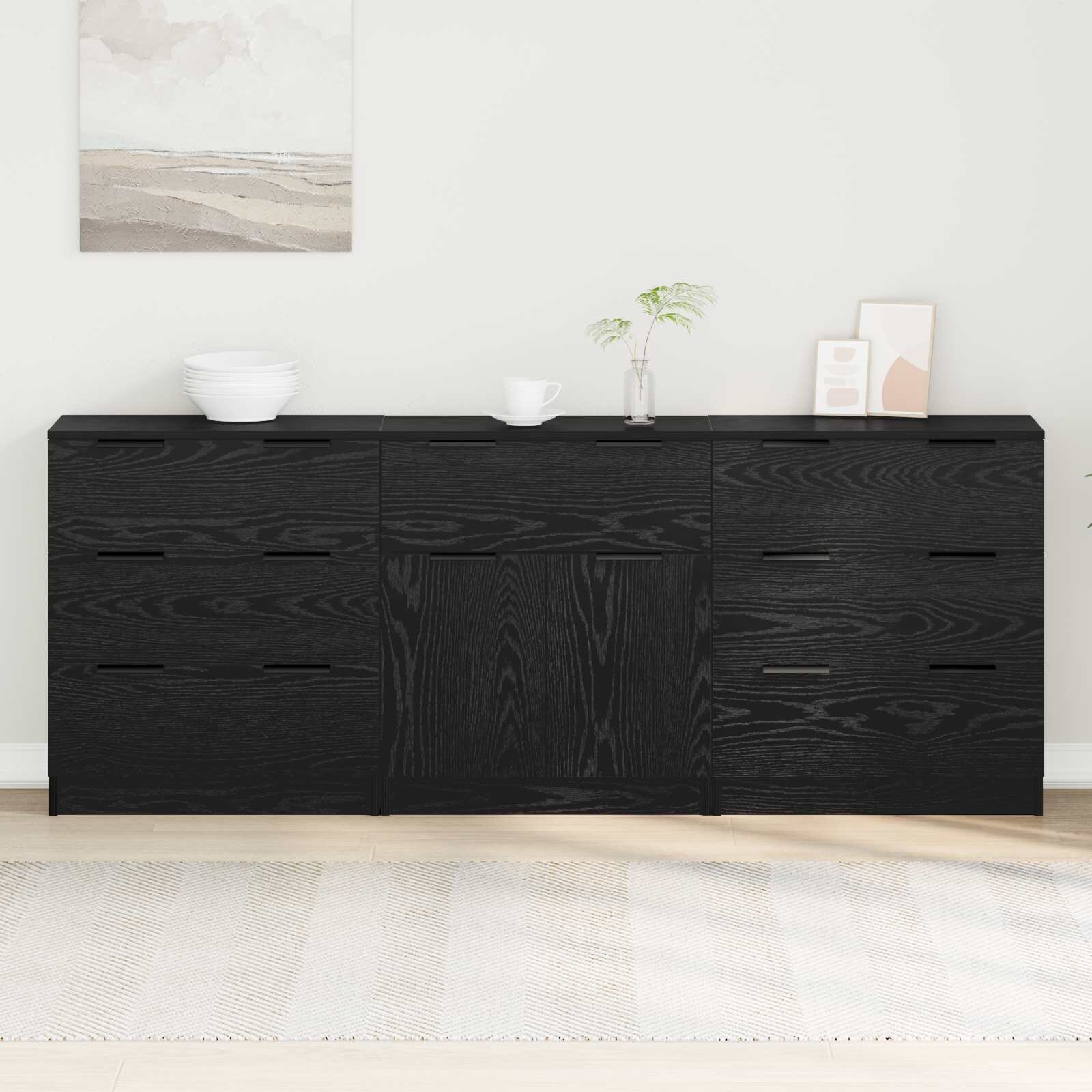 vidaXL Служебен шкаф 3 бр. Черния дъб 181 x 30 x 70 см