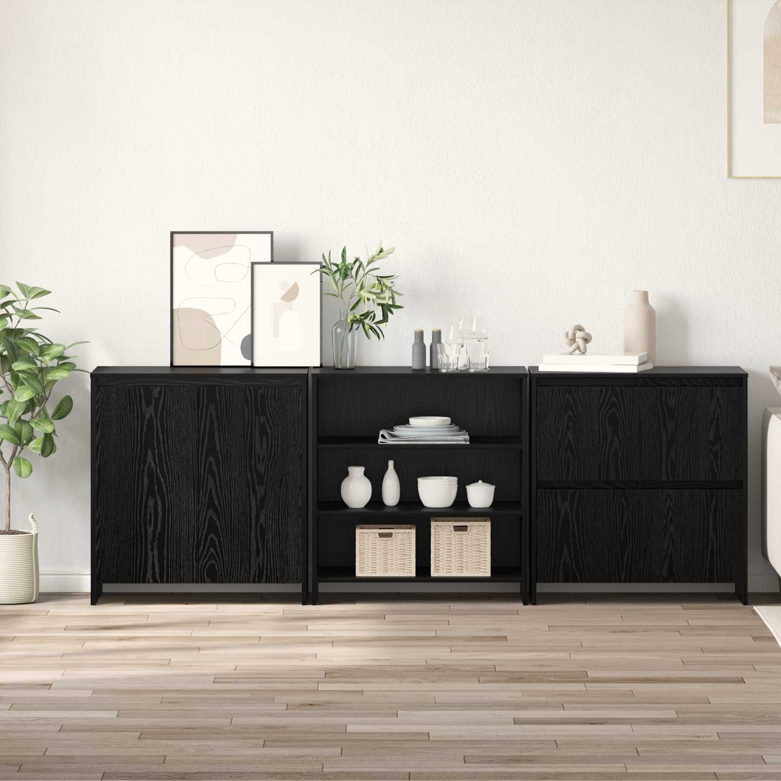 vidaXL Служебен шкаф 3 бр. Черния дъб 70 x 41 x 75 см