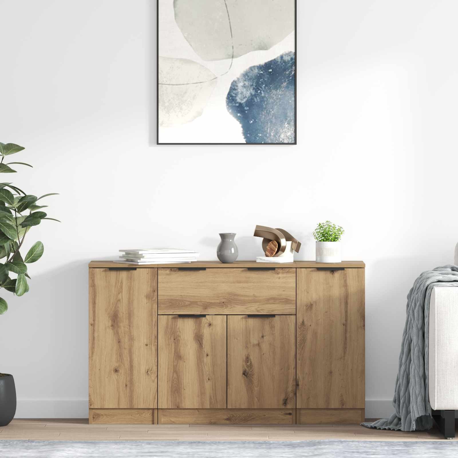 vidaXL Служебен шкаф 3 бр. Дъб 120 x 30 x 70 cm Инженерна дървесина