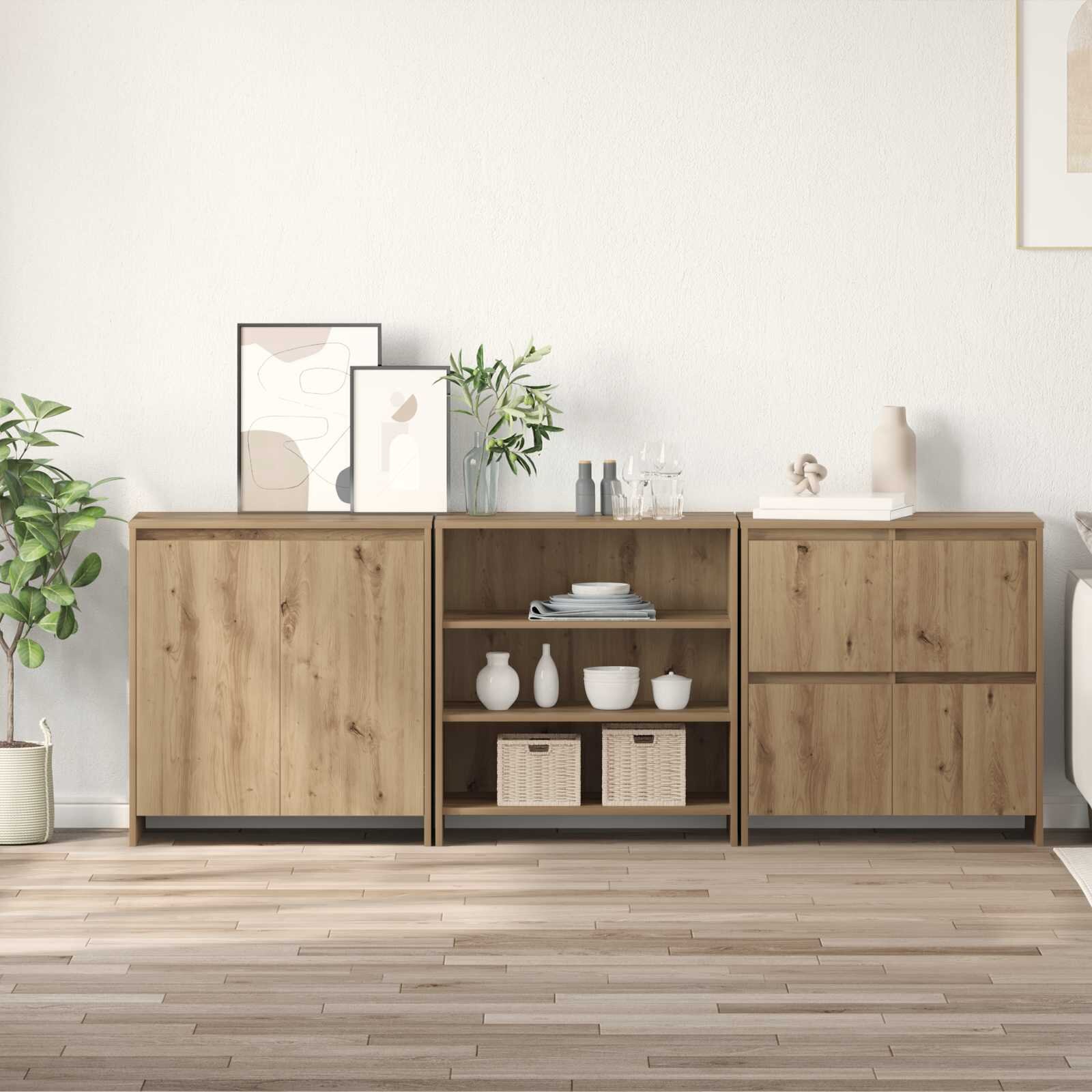 vidaXL Служебен шкаф 3 бр. Дъб 70 x 41 x 75 см Инженерна дървесина