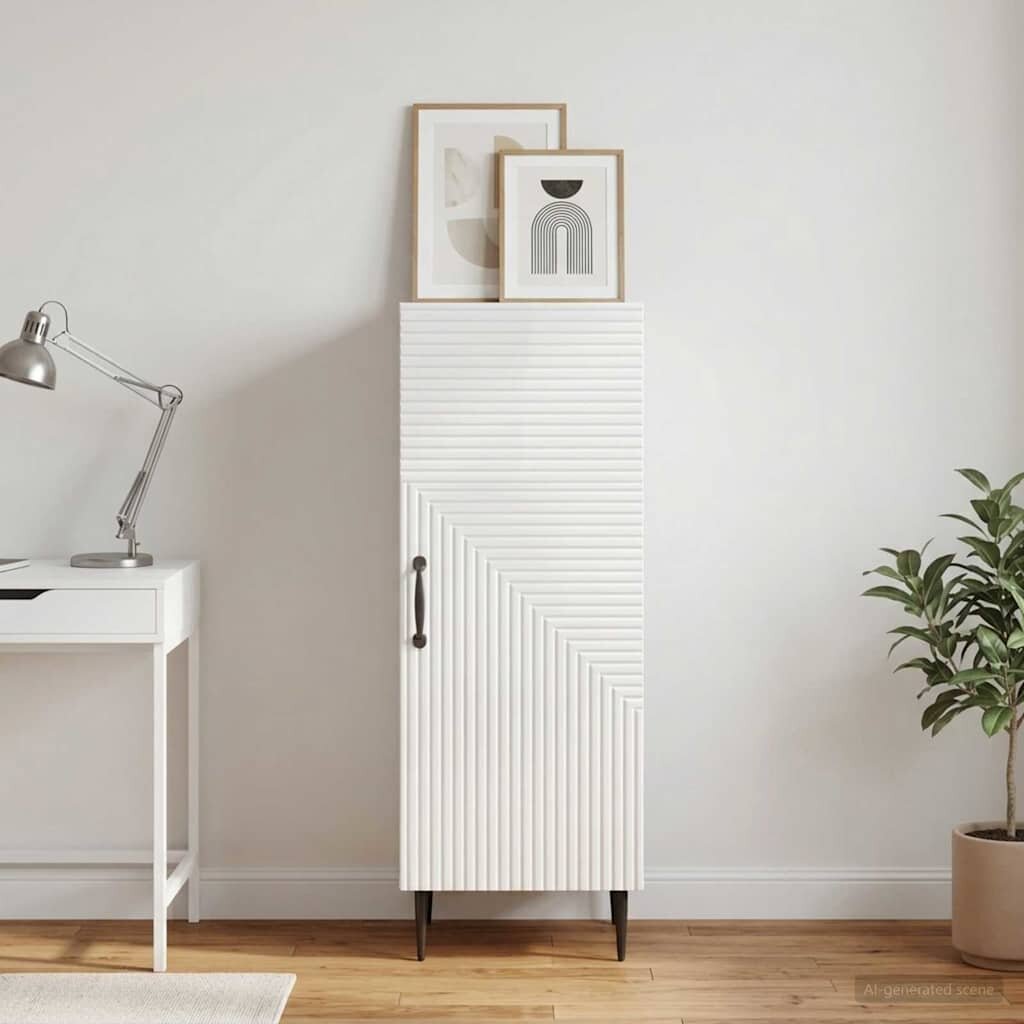 vidaXL Служебен шкаф Бял гланц 33 x 345 x 895 см Инженерна дървесина