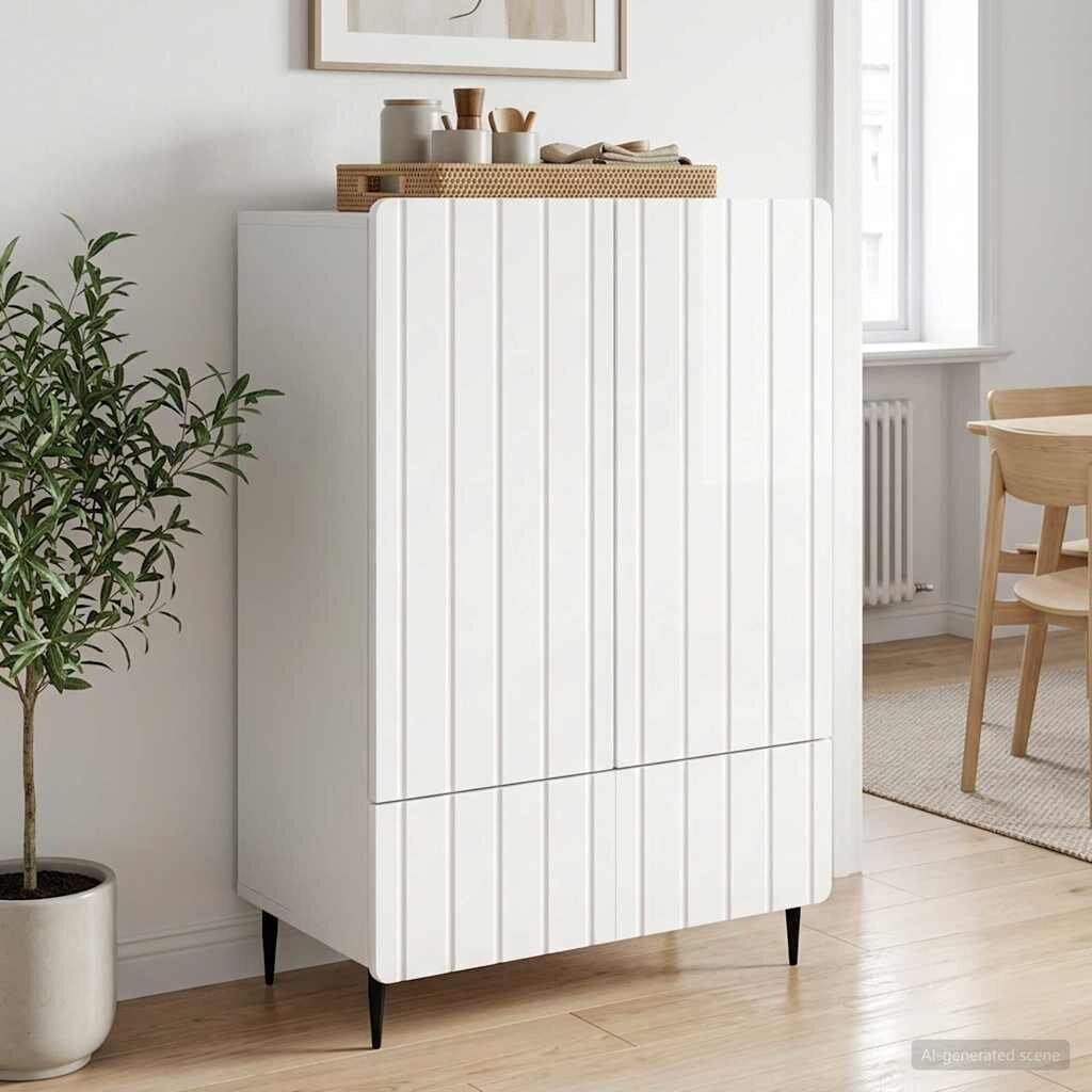 vidaXL Служебен шкаф Бял гланц 66 x 345 x 97 см Инженерна дървесина