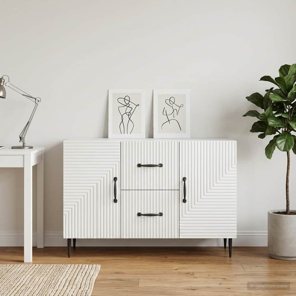 vidaXL Служебен шкаф Бял гланц 89 x 345 x 60 см Инженерна дървесина
