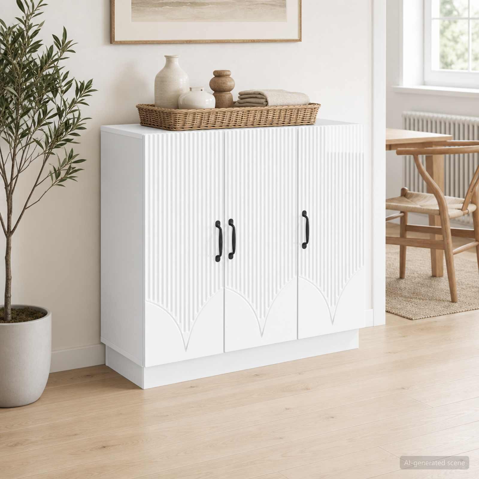 vidaXL Служебен шкаф Бял гланц 89 x 345 x 77 см Инженерна дървесина
