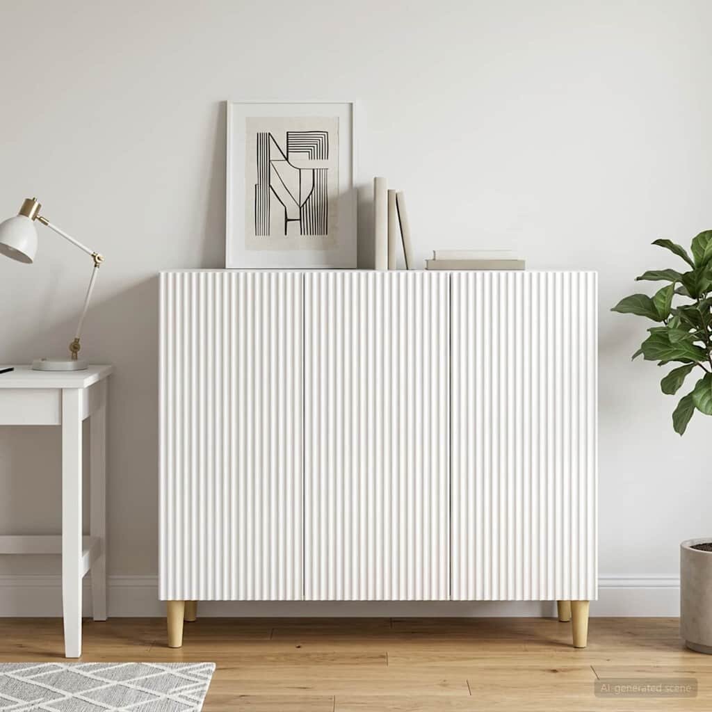 vidaXL Служебен шкаф Бял гланц 89 x 345 x 80 см Инженерна дървесина