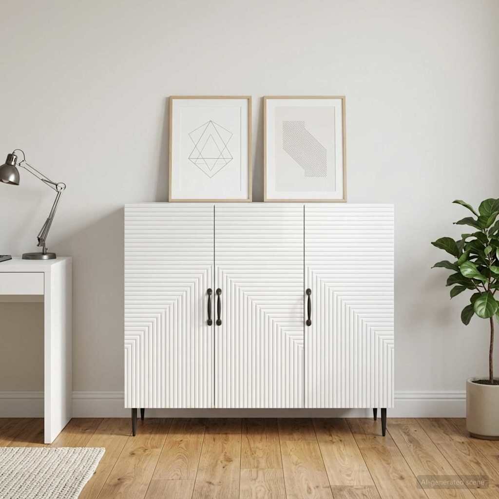 vidaXL Служебен шкаф Бял гланц 89 x 345 x 80 см Инженерна дървесина