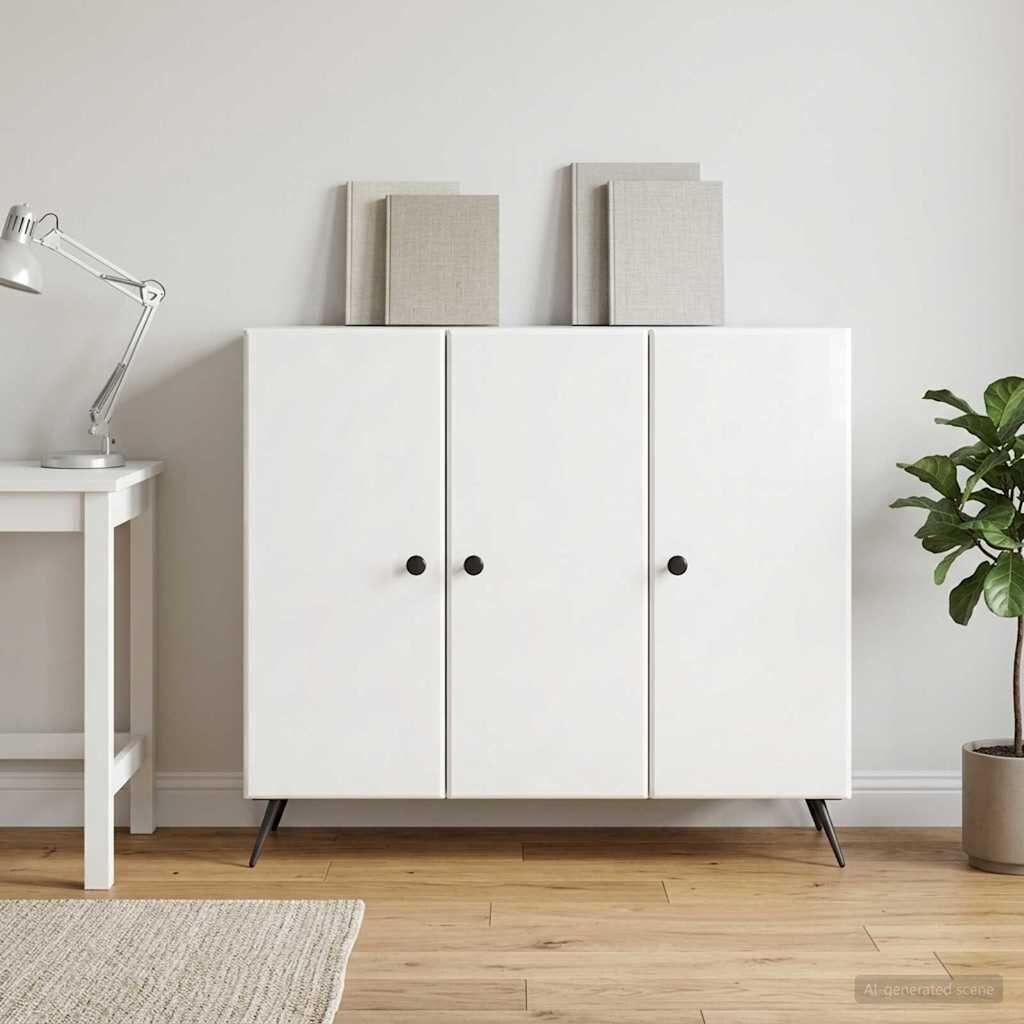 vidaXL Служебен шкаф Бял гланц 89 x 345 x 80 см Инженерна дървесина