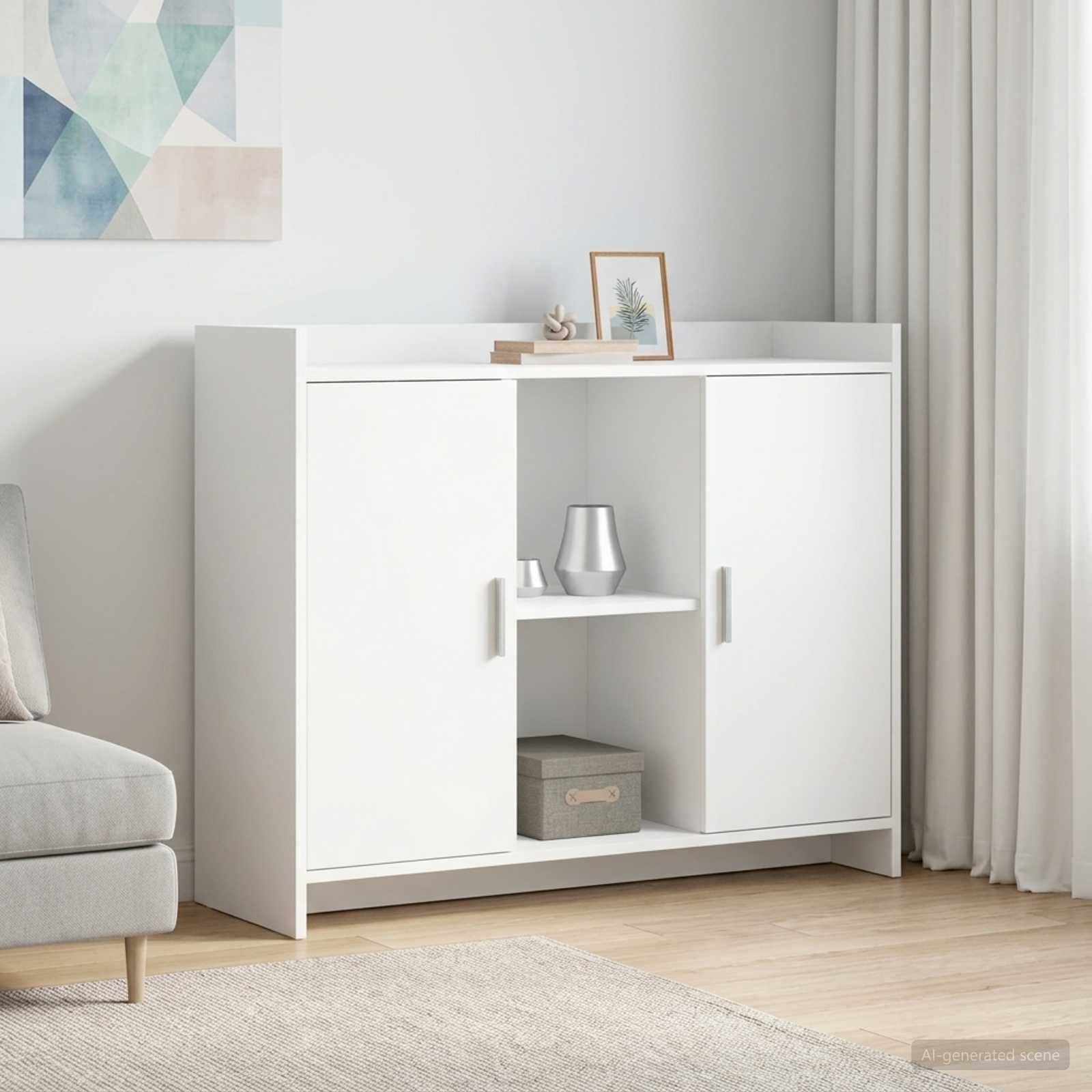 vidaXL Служебен шкаф Бяло 985 x 33 x 80 см Инженерна дървесина