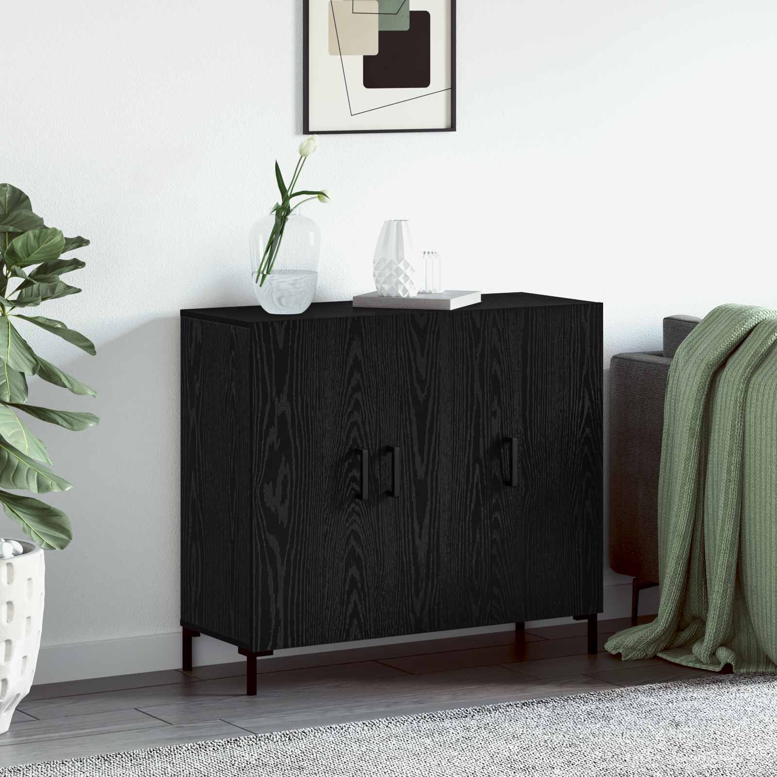 vidaXL Служебен шкаф Черния дъб 90 x 34 x 80 см Инженерна дървесина