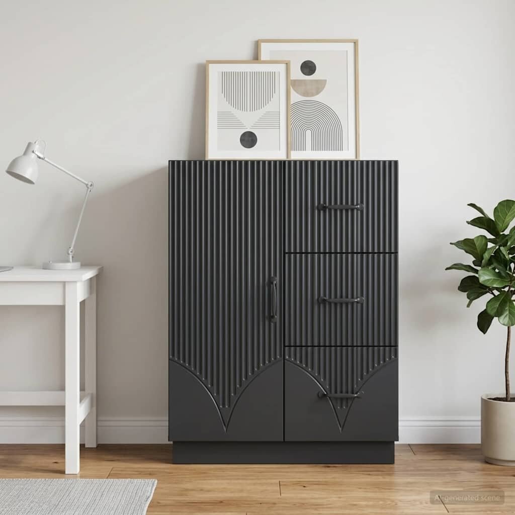 vidaXL Служебен шкаф Черно 66 x 345 x 87 см Инженерна дървесина