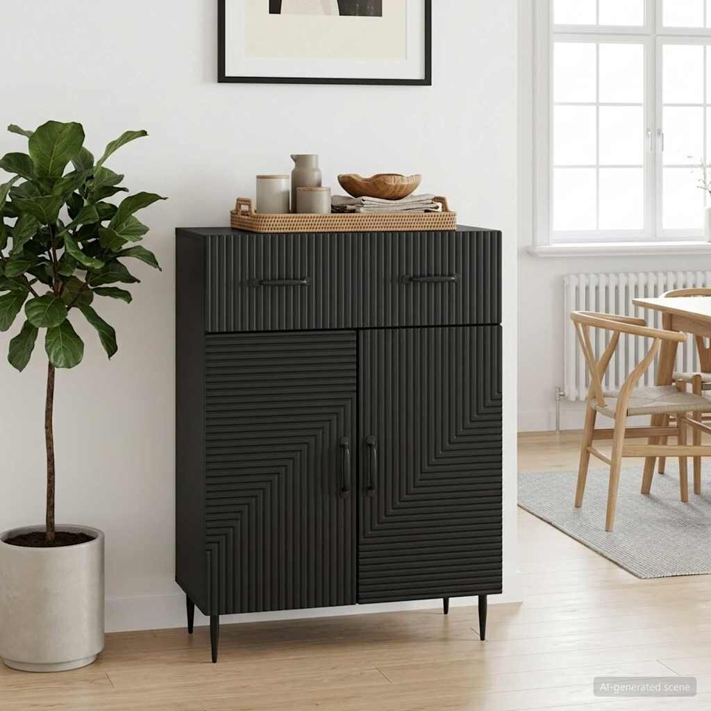 vidaXL Служебен шкаф Черно 66 x 345 x 895 см Инженерна дървесина