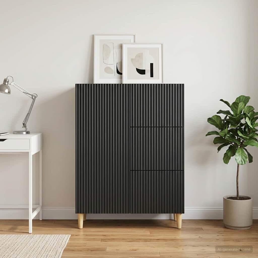 vidaXL Служебен шкаф Черно 66 x 345 x 90 см Инженерна дървесина