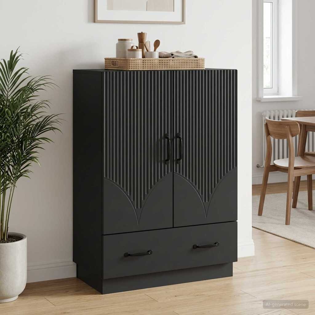 vidaXL Служебен шкаф Черно 66 x 345 x 92 см Инженерна дървесина