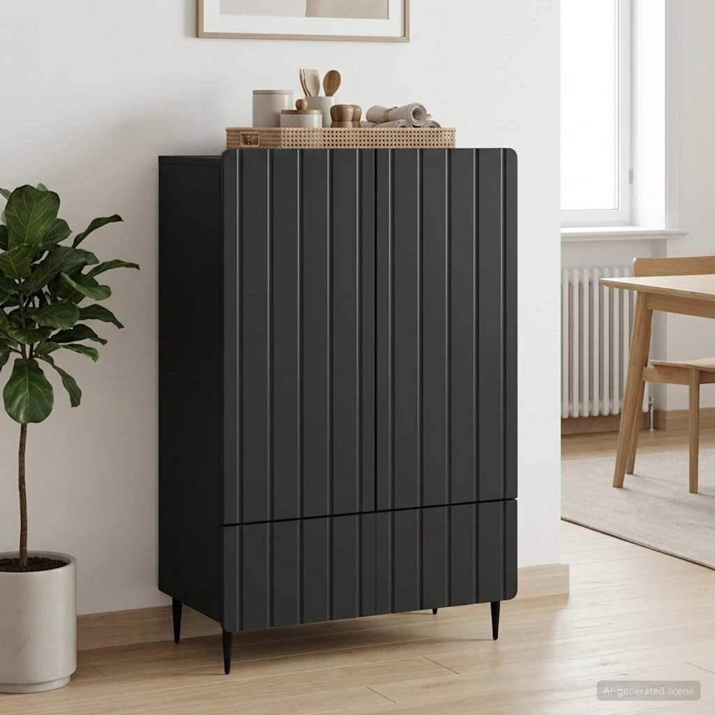 vidaXL Служебен шкаф Черно 66 x 345 x 97 см Инженерна дървесина