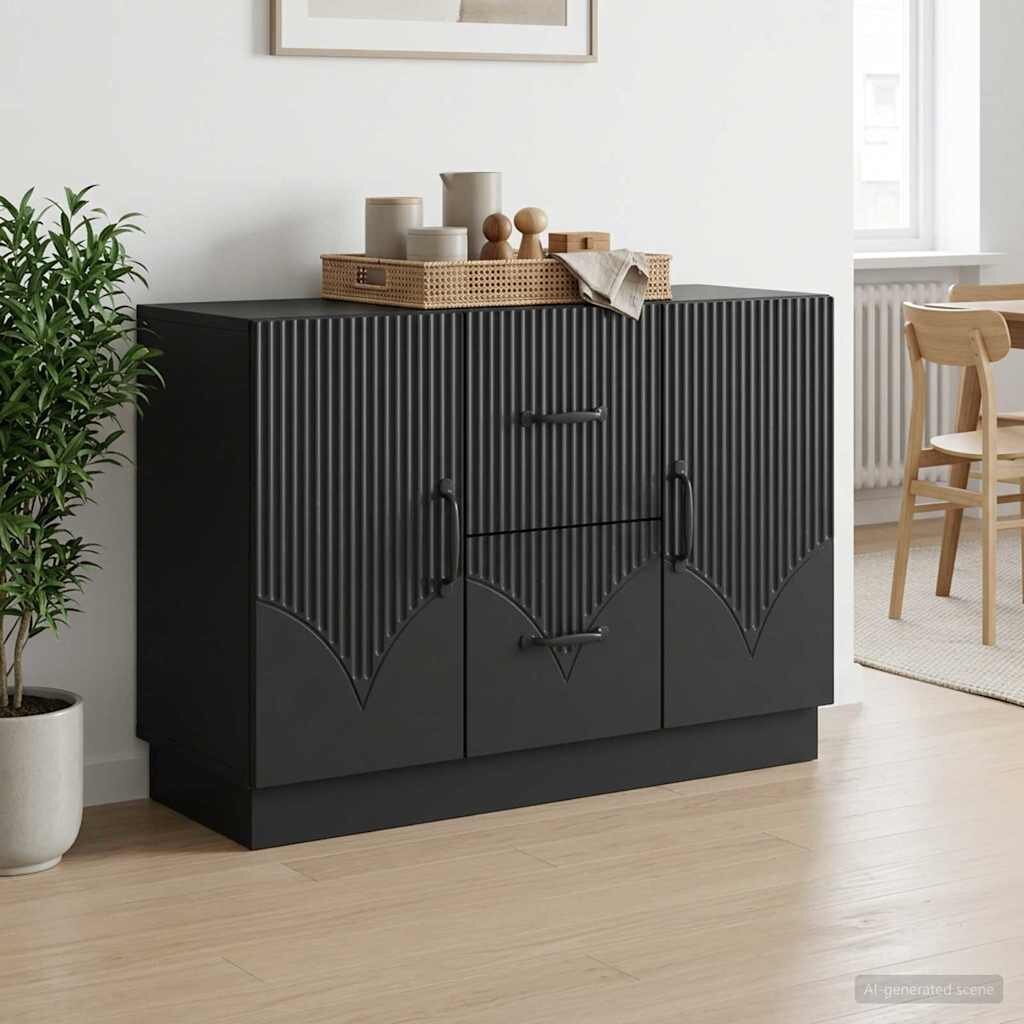 vidaXL Служебен шкаф Черно 89 x 345 x 57 см Инженерна дървесина