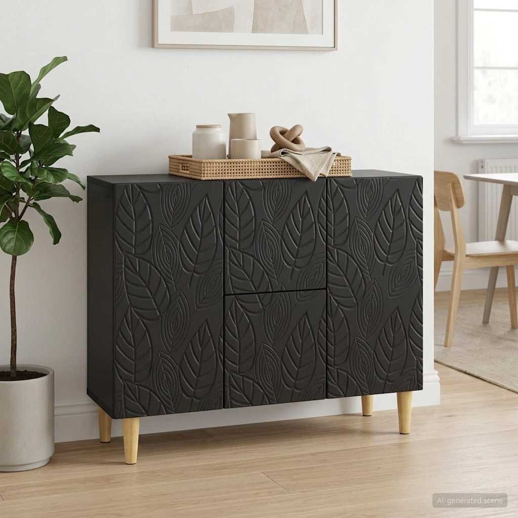 vidaXL Служебен шкаф Черно 89 x 345 x 60 см Инженерна дървесина