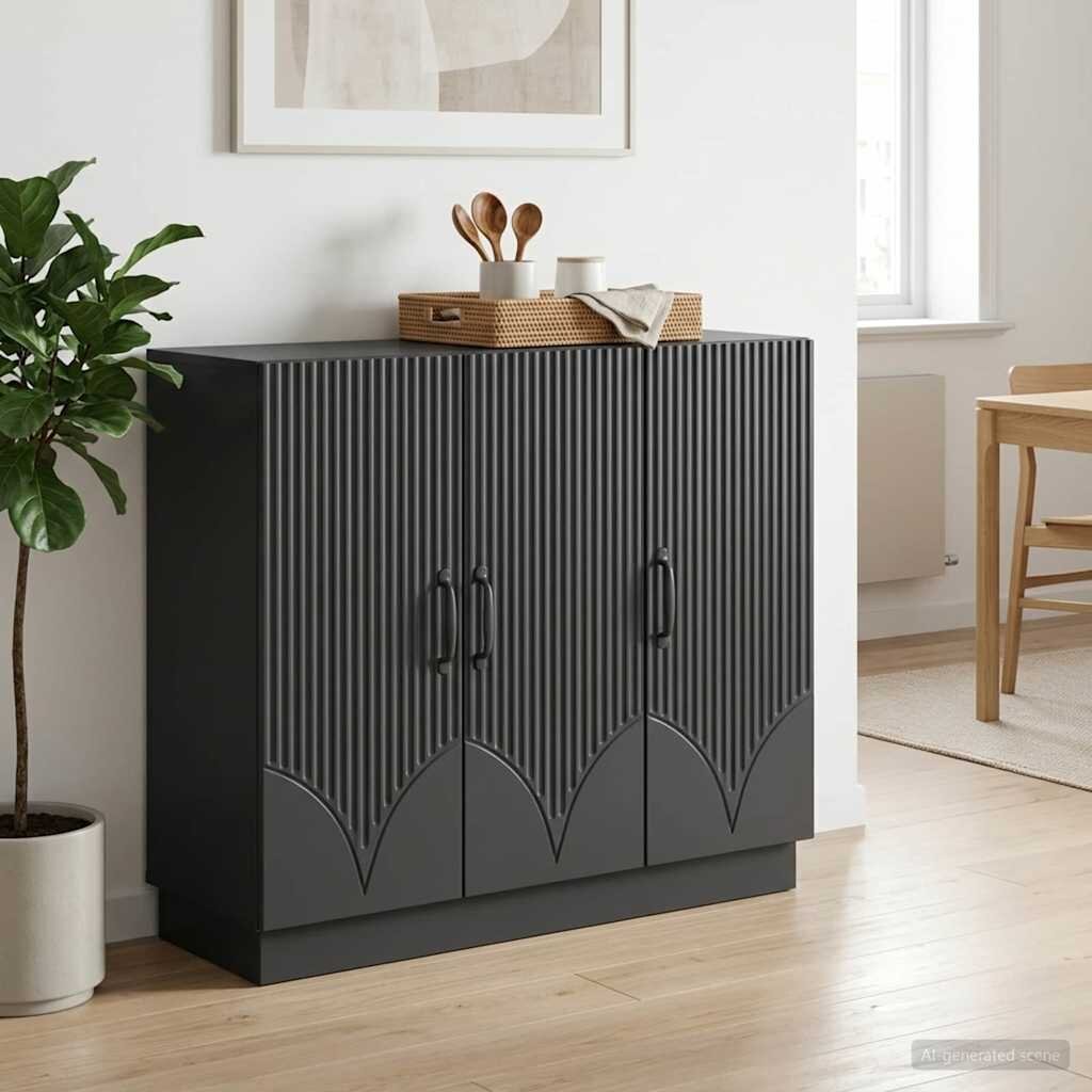 vidaXL Служебен шкаф Черно 89 x 345 x 77 см Инженерна дървесина