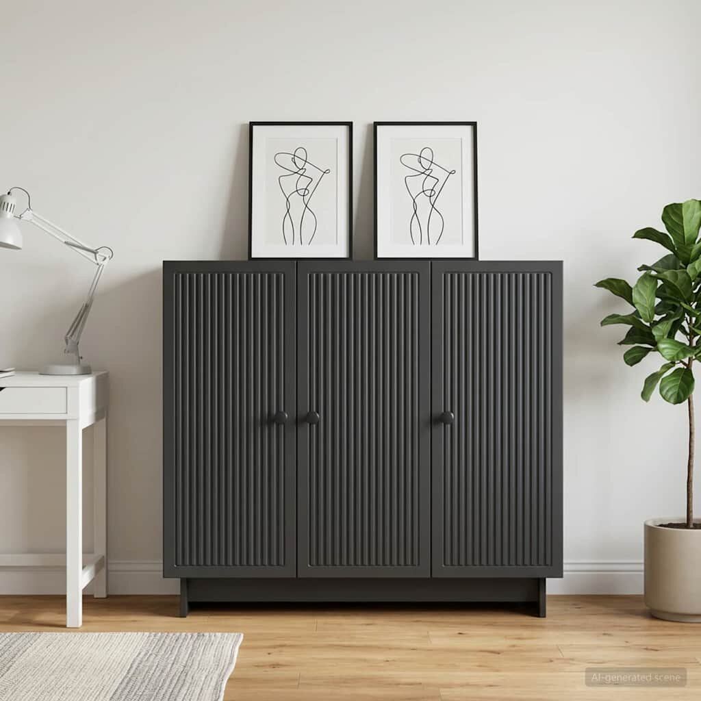 vidaXL Служебен шкаф Черно 89 x 345 x 80 см Инженерна дървесина