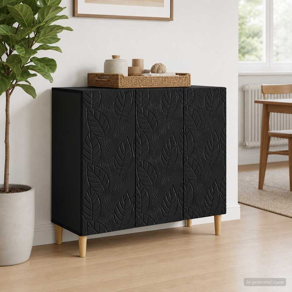 vidaXL Служебен шкаф Черно 89 x 345 x 80 см Инженерна дървесина
