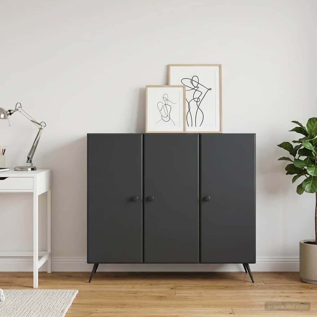 vidaXL Служебен шкаф Черно 89 x 345 x 80 см Инженерна дървесина